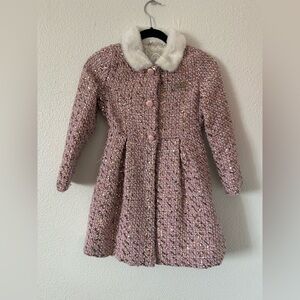 Disney Baby Pink Tweed Princess Coat w/ Faux Fur Collar sz 7/8